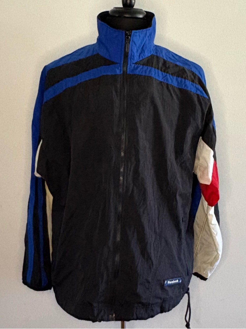 Reebok Black, Blue & White Men's Y2K Windbreaker with Red Accent Medium
